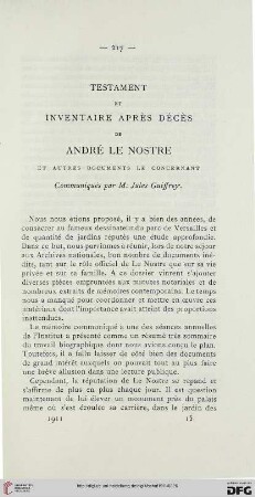 Testament et inventaire après décès de André Le Nostre et autres documents le concernant
