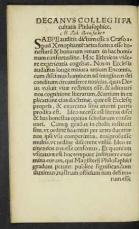 Decanus Collegii Facultatis Philosophice.