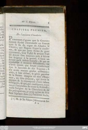 Chapitre Premier. De l'ancienne Chevalerie.