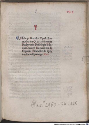 Declamatio philosophi, medici, oratoris de excellentia disceptantium : mit Widmungsbrief des Autors an Paul Sidlowitz