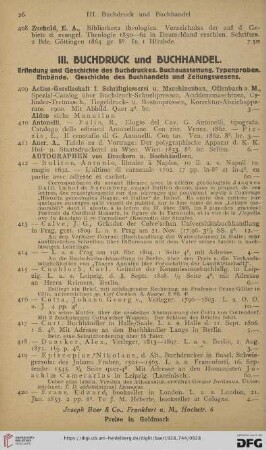 III. Buchdruck und Buchhandel (Nr. 409 - 766)