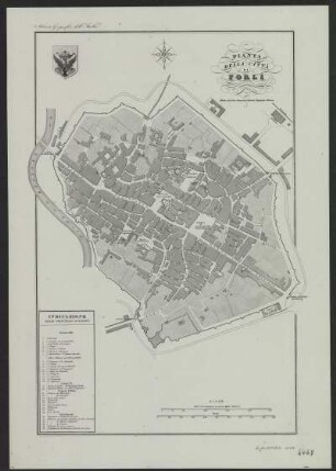 Stadtplan von Forlì, Forlì-Cesena, Italien, 1:6 700, Lithographie, um 1850
