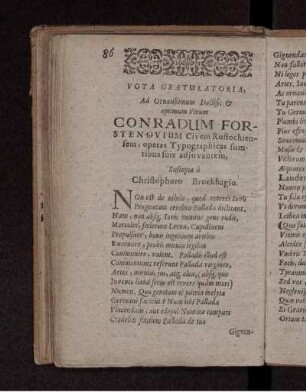 Vota Gratulatoria, Ad Ornatißimum Doctiß: & optimum Virum CONRADUM FORSTENOVIUM