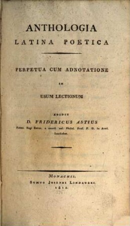Anthologia latina poetica : perpetua cum adnotatione in usum lectionum