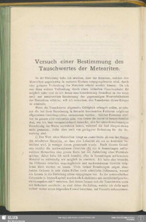 Versuch einer Bestimmung des Tauschwertes der Meteoriten
