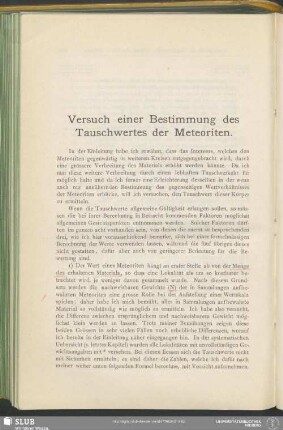 Versuch einer Bestimmung des Tauschwertes der Meteoriten