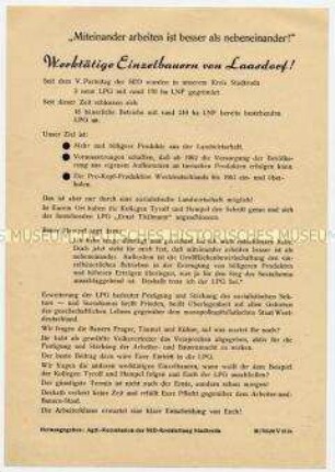 Agitationsblatt der SED an Einzelbauern von Laasdorf zum Eintritt in die LPG
