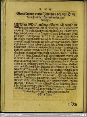 Danksagung eines Predigers bey dem Ende des öffentlichen Gottesdienstes zugebrauchen