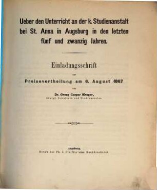 Einladungsschrift zur Preisevertheilung. 1867