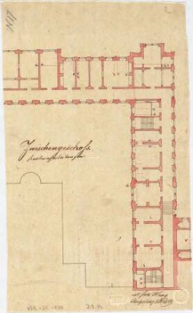 Voit, August von; Feldafing / Starnberger See (Bayern); Königliches Schloss (Königliche Villa) - Kaltwasserleitungen Zwischengeschoss (Grundriss)
