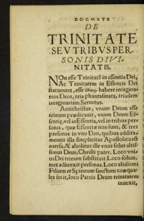 De Trinitate Seu Tribus Personis Divinitatis.