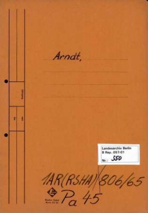 Personenheft Dr. Horst Arndt (*30.03.1913), Regierungsrat