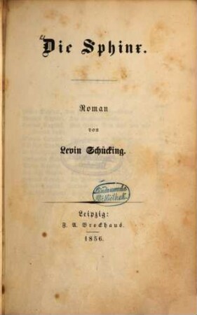 Die Sphinx : Roman von Levin Schücking