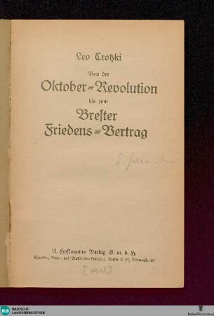 Von der Oktober-Revolution bis zum Brester Friedens-Vertrag