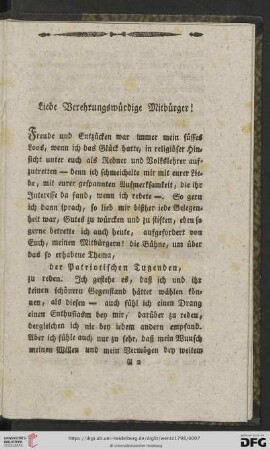 Liebe Verehrungswürdige Mitbürger!