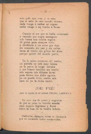 ¡De pié! : Ante la tumba de mi cuñada Felisa Larrocca