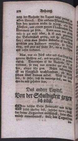 Das andere Capitel. Von der Schuldigkeit gegen sich selbst.