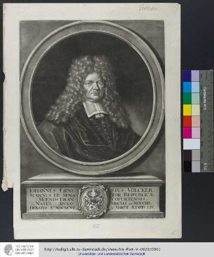 Iohannes Ernestus Völcker, Scabinus Et Senator Reipublicæ Mœno-Francofurtensis : Natus Anno MDCXLI 20 Novemb. Denatus Ao. MDCXCVI 31 Martii Ætatis LIV.