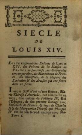 Le siècle de Louis XIV, 1. (1788). - 6, 457 S.