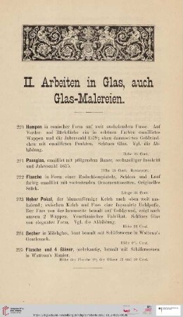 II. Arbeiten in Glas, auch Glas-Malereien (Nr. 220-274)