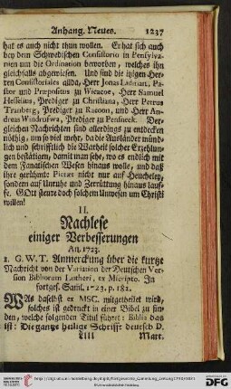II. Nachlese einiger Verbesserungen