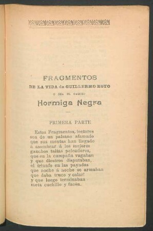 Fragmentos de la vida de Guillermo Hoyo o sea el gaucho Hormiga Negra