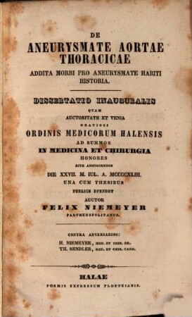 De aneurysmate aortae thoracicae : addita morbi pro aneurysmate habiti historia ; dissertatio inauguralis