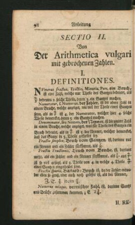 Sectio II. Von Der Arithmetica vulgari mit gebrochenen Zahlen.