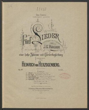 Fünf Lieder von J. G. Fischer : für eine hohe Stimme mit Clavierbegleitung; op. 97