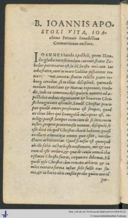 B. Ioannis Apostoli Vita.