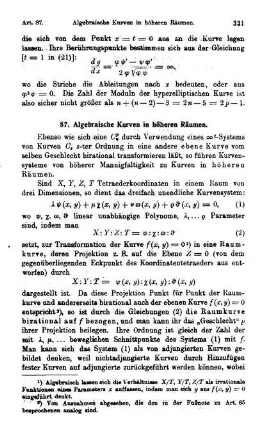 87. Algebraische Kurven in höheren Räumen