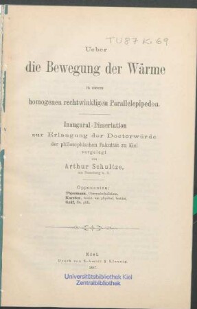 Ueber die Bewegung der Wärme in einem homogenen rechtwinkligen Parallelepipedon