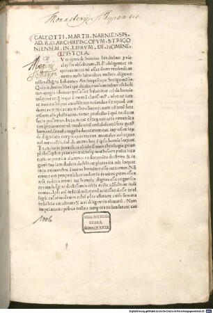 De homine : mit Widmungsbrief des Autors an Johannes Vitéz, Erzbischof von Gran