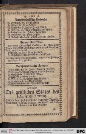 Die Folge des geistlichen States des hohen Erzstifts Mainz
