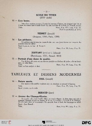 Tableaux et Dessins modernes (Nr. 96-109)