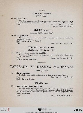 Tableaux et Dessins modernes (Nr. 96-109)