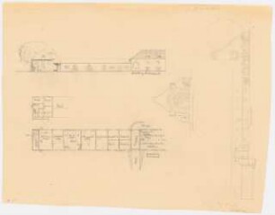 Südfriedhof, Saarbrücken: Leichenhalle: Grundriss, Ansichten