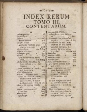 Index Rerum Tomo III. Contentarum.