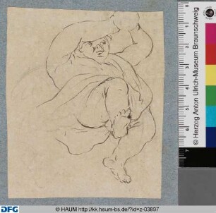Putto mit einer kleinen Kugel in der Hand in Untersicht