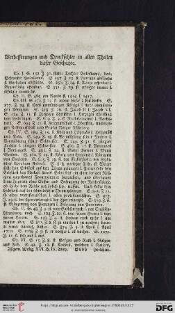 Verbesserungen und Druckfehler in allen Theilen dieser Geschichte