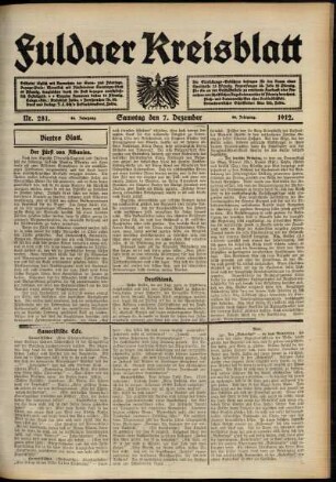 Vierte Ausgabe vom Samstag, den 07. Dezember 1912.