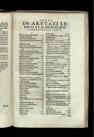 In Aretaei Libros Et G. Henischii Commentarium Index