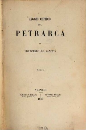 Saggio critico sul Petrarca