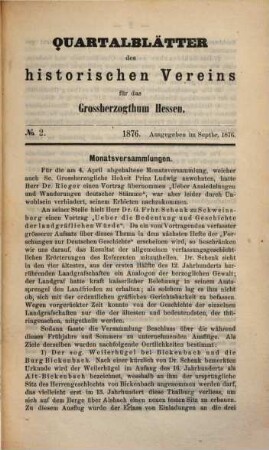 Quartalblätter des Historischen Vereins für das Großherzogtum Hessen. 1876