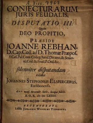 Conjecturarum Juris Feudalis. Disputatio III.