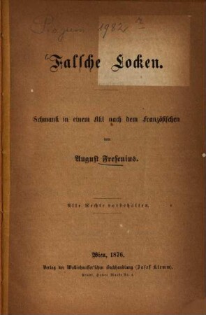 Falsche Locken : Schwank in einem Akt nach dem Französischen von August Fresenius