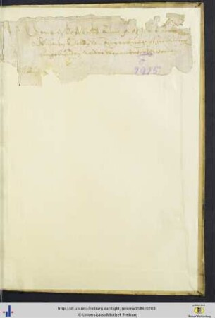 Spiegel mit eingeklebtem handschriftlichen Eintrag.