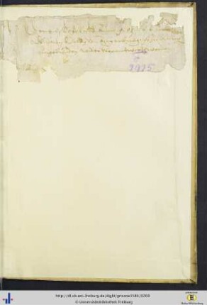 Spiegel mit eingeklebtem handschriftlichen Eintrag.