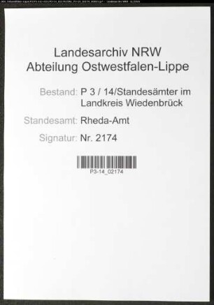 Sterberegister Standesamt Rheda-Amt