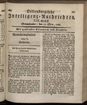 XIX. Stück. Sonnabends : den 10. May, 1788.